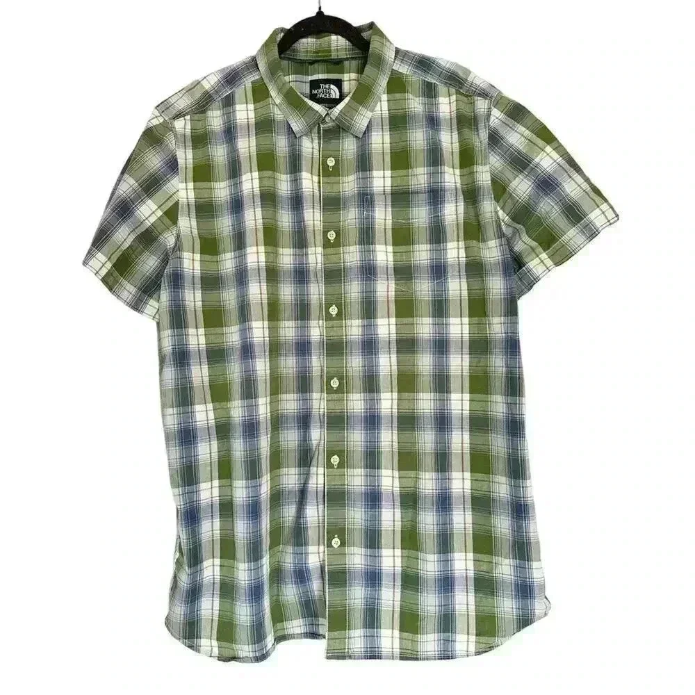 The NORTH FACE Hammets Button Shirt Hiking Green Plaid XXL